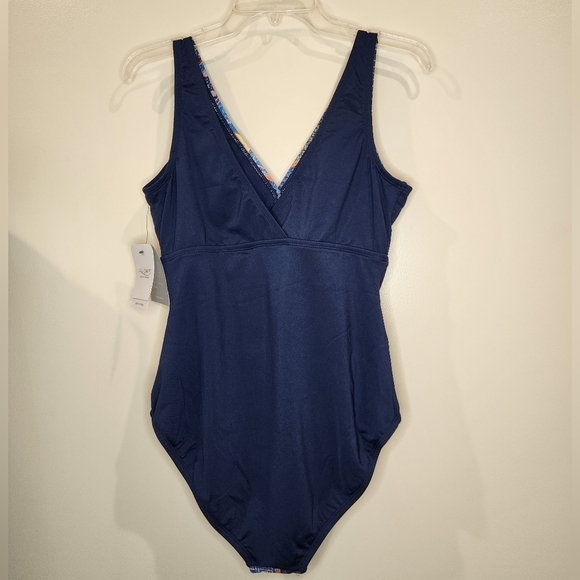 NWT Dolfin Swimwear One Piece Byzantine Print Panel V Neck Tummy Control Sz 14 - Picture 4 of 15